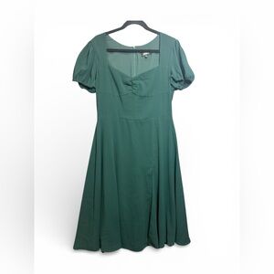 Alexia Admor Green Puff Sleeve Midi Dress Empire Waist Fit & Flare, Size 12